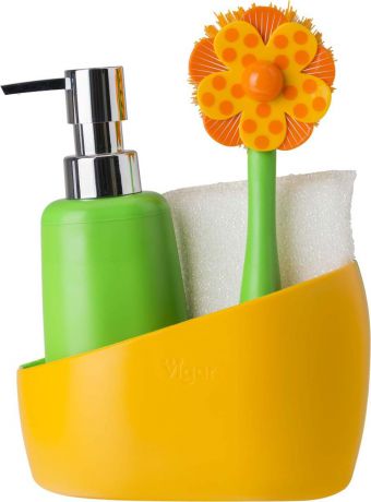 Набор для мытья посуды Vigar "Lolaflor", цвет: зеленый, оранжевый, 3 предмета