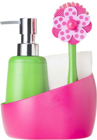 Набор для мытья посуды Vigar "Lolaflor", цвет: зеленый, розовый, 3 предмета
