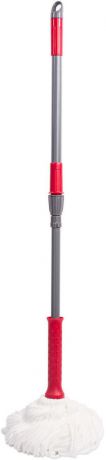 Швабра самоотжимная Лайма "Бюджет", с насадкой "Моп", с телескопической ручкой, цвет: красный, 120 см. 603600