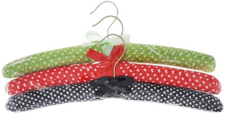 Набор вешалок для одежды Home Queen "Горошек", цвет: зеленый, красный, черный, 3 шт