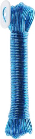 Бельевая веревка "Rozenbal", пластиковая, с фиксатором, цвет: синий, 20 м