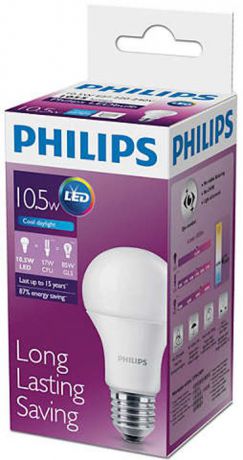 Лампа светодиодная Philips "LED bulb", цоколь E27, 10,5W, 6500K