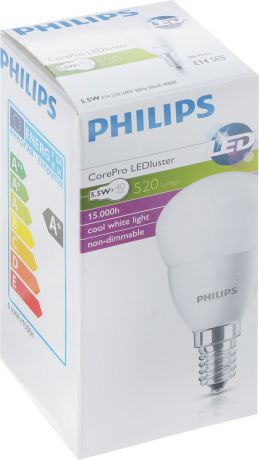 Лампа светодиодная Philips "CorePro LEDluster", матовая колба, цоколь E14, 5,5W, 4000K