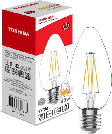 Лампа филаментная "Toshiba", теплый свет, цоколь E27, 4W, 2700K. 501315077A