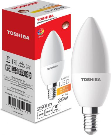 Лампа светодиодная "Toshiba", теплый свет, цоколь E14, 3W, 2700K. 501315132A