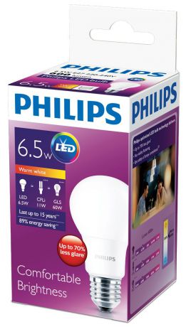Лампа светодиодная Philips "Premium", цоколь E27, 6,5W, 3000К. 929001312207