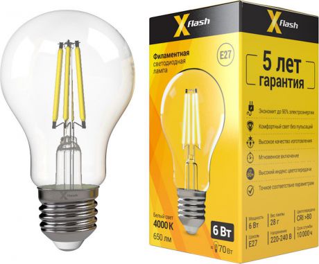 Лампа светодиодная X-Flash XF-E27-FL-A60-6W-4000K-230V