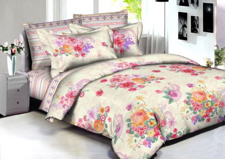 Комплект белья Buenas Noches "Surat", 2-спальный, наволочки 70x70, 50x70, цвет: сиреневый, розовый