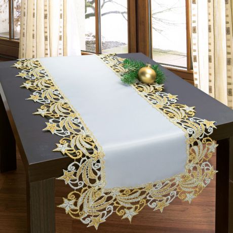 Дорожка для декорирования стола "Schaefer", 40 х 100 см, цвет: белый, бежевый. 3076