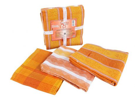 Набор кухонных полотенец Soavita "Design", цвет: белый, оранжевый, 48 х 68 см, 3 шт