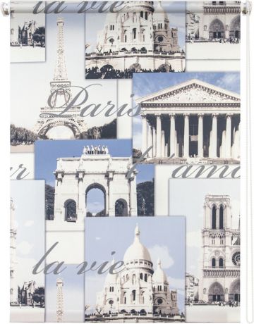 Штора рулонная Уют "Париж", цвет: белый, голубой, серый, 140 х 175 см