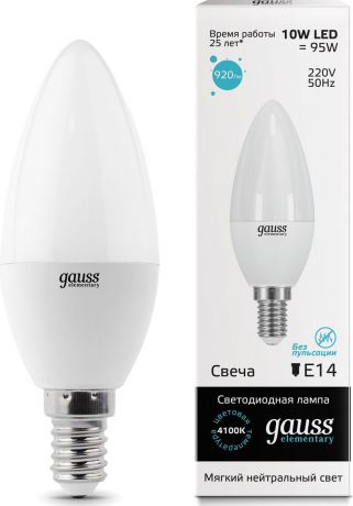 Лампа светодиодная Gauss "LED Elementary", Candle, 10W, E14, 4100K, 1/10/100