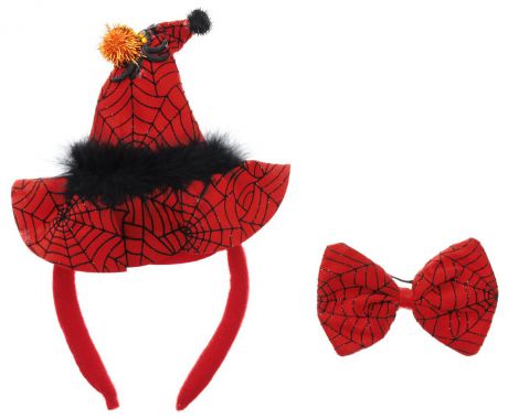Partymania Ободок Шляпа Ведьмочки с бабочкой цвет красный черный