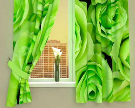 Комплект фотоштор Сирень "Зеленые розы", на ленте, высота 160 см