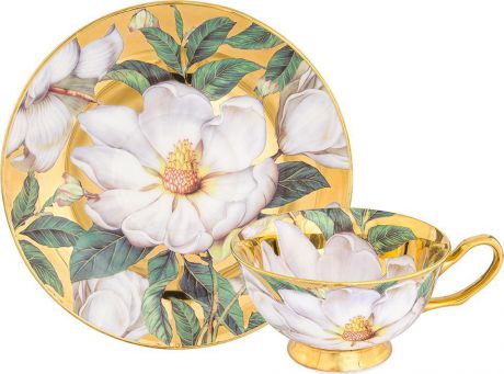 Чайная пара Elan Gallery "Белый шиповник", цвет: золотистый, 2 предмета
