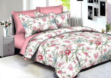 Комплект белья Buenas Noches "Rome", 2-спальный, наволочки 70x70, 50x70, цвет: белый, розовый