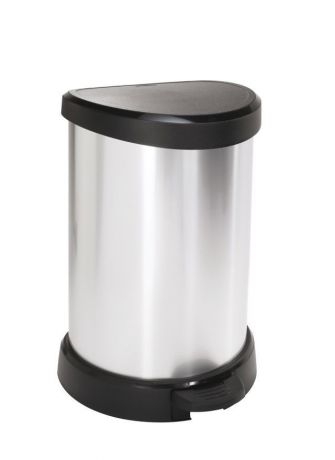 Контейнер для мусора "Curver", с педалью, цвет: серебристый металлик, черный, 20 л