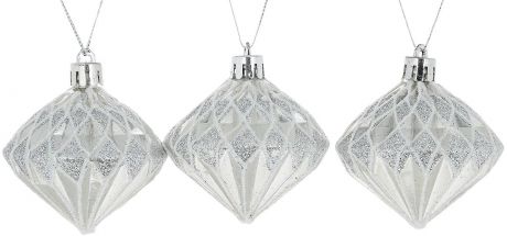 Набор новогодних подвесных украшений Winter Wings "Кристаллы", цвет: серебристый, 3 шт