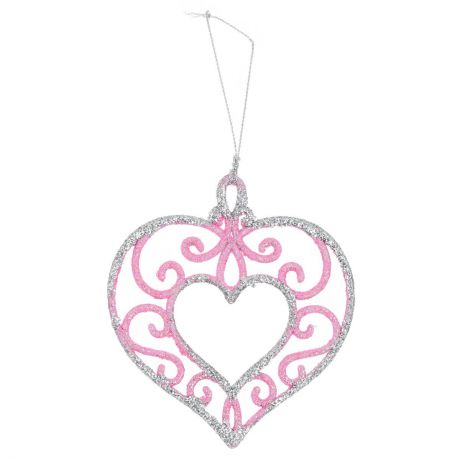 Новогоднее подвесное украшение "Сердце розовое с серебром". 35005