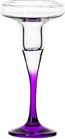 Подсвечник "Pasabahce", цвет: фиолетовый, прозрачный, высота 17 см