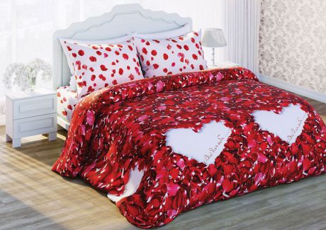 Комплект белья Любимый дом "Лепестки роз", 2-спальный, наволочки 70х70, цвет: белый, красный