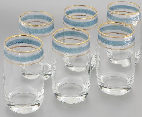 Набор стаканов для коктейлей Гусь-Хрустальный "Махараджа", цвет: прозрачный, золотистый, синий, 330 мл, 6 шт