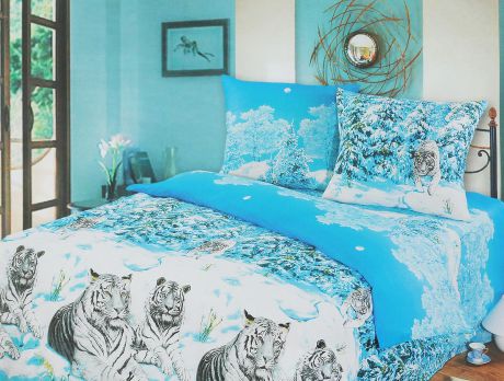 Комплект белья АртПостель "Символ удачи", 1,5-спальный, наволочки 70х70, цвет: белый, голубой