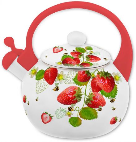 Чайник Appetite "Верано", со свистком, цвет: белый, красный, 2 л