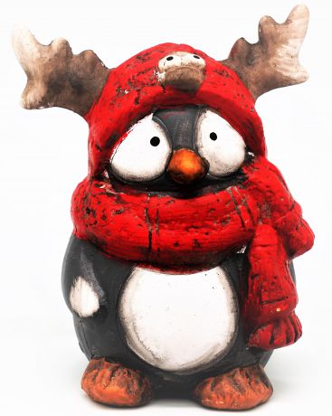 Сувенир Яркий Праздник "Пингвин рогатик в красном шарфе", 10,5 х 8 х 12,8 см