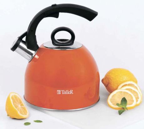 Чайник Taller "Флечер", со свистком, цвет: оранжевый, 2 л