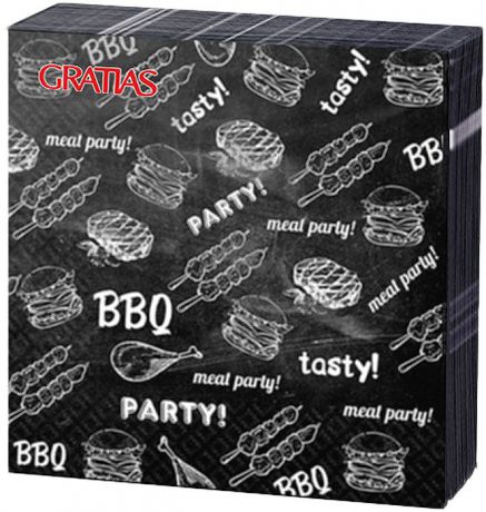 Салфетки бумажные Gratias BBQ Party, трехслойные, 24 х 24 см, 20 шт