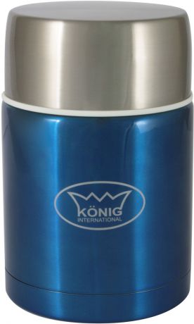 Термос Konig International, для еды, серебристый, синий, 0,75 л