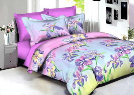 Комплект белья Buenas Noches "Manila", 2-спальный, наволочки 70x70, 50x70, цвет: розовый, сиреневый