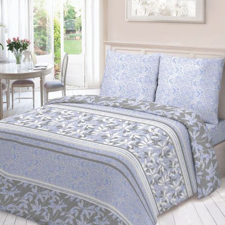 Комплект белья Для Снов "Адиссон", 1,5-спальный, наволочки 70х70, цвет: голубой