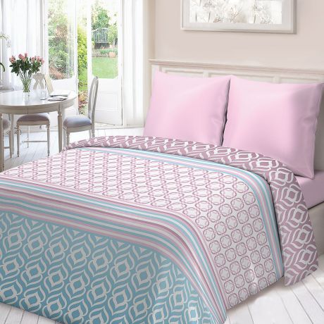 Комплект белья Для Снов "Омбре", 2-спальный, наволочки 70х70, цвет: розовый