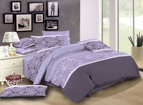 Комплект белья ЭГО "Парма", 1,5-спальный, наволочки 70x70, цвет: сиреневый