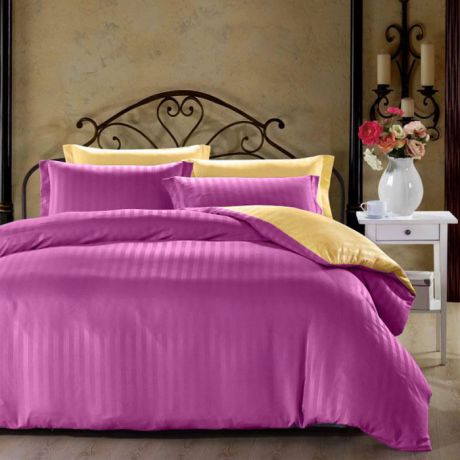 Комплект белья ЭГО "Анжела", 2-спальный, наволочки 70x70, цвет: фуксия