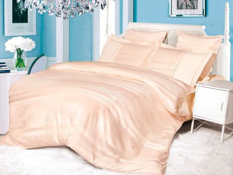 Комплект постельного белья Cleo "Сатин-Жаккард Шанталь", 21/079-SG, 2-х спальный, наволочки 50х70+5 см, 70х70, персиковый