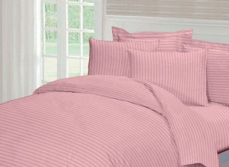 Комплект белья Tete-a-Tete "Страйп", евро, наволочки 70x70, 50х70, цвет: розовый зефир