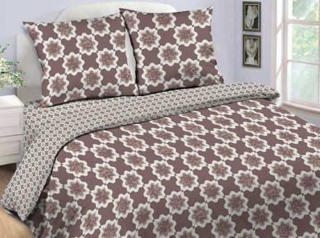 Комплект постельного белья Павлина "Простые вещи", семейный, наволочки 70x70, цвет: коричневый
