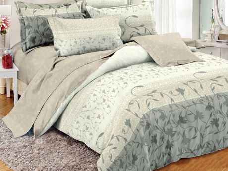 Комплект постельного белья Cleo Pure cotton 20/054-PC, бежевый, серый , 2-х спальный, наволочки 70x70