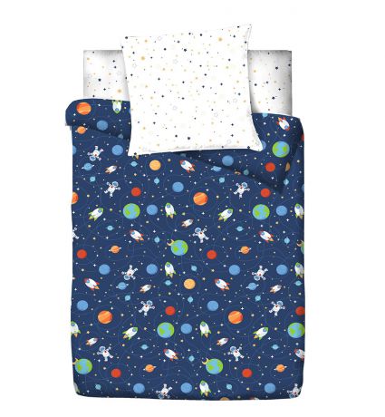 Комплект белья детский Браво Кидс "Космос", 1,5-спальный, наволочки 70x70, цвет: синий
