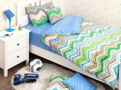 Хлопковый Край Комплект детского постельного белья Zigzag Green 1,5-спальный пододеяльник 205 см х 140 см
