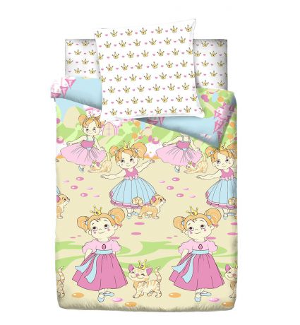 Комплект белья детский Браво Кидс "Принцессы", 1,5-спальный, наволочки 70x70, цвет: бежевый