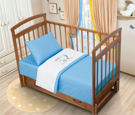 Детский комплект постельного белья Tatkraft Овечка Ламми, с вышивкой, перкаль, цвет: голубой
