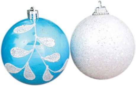 Набор елочных шаров "Веточка ", цвет: белый, голубой, диаметр 7 см, 6 шт