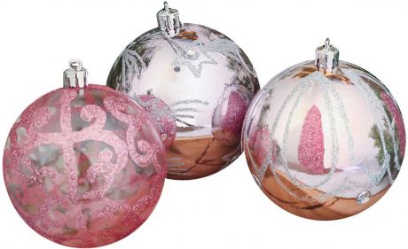 Набор елочных шаров "Мези", цвет: розовый, диаметр 8 см, 9 шт