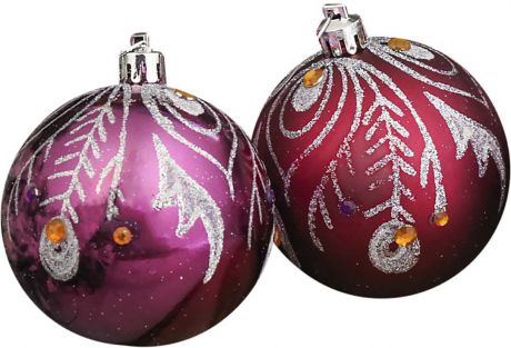 Набор елочных шаров "Волшебное перо", цвет: бордовый, диаметр 7 см, 6 шт