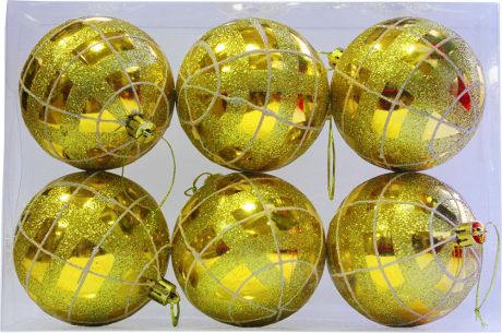 Набор елочных шаров Магия праздника, NY031, золотой, диаметр 8 см, 6 шт