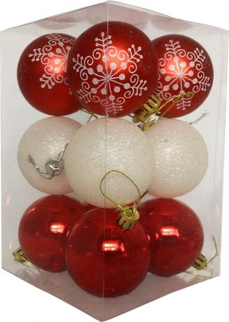 Набор елочных шаров "Магия праздника", NY032, красно-белый, диаметр 6 см, 12 шт.